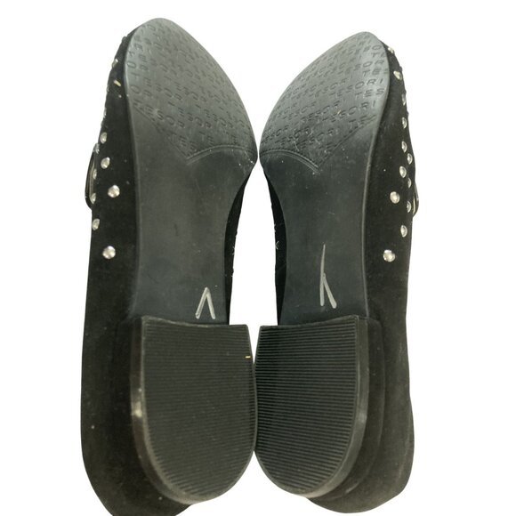 Tesori women's size 8W (Wide) Black Suede Slip-On silver Studded Loafers Shoes - Picture 7 of 8